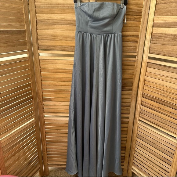 BHLDN Elsie Straight-Neck Satin A-Line Gown in blue size 2 - Picture 4 of 10